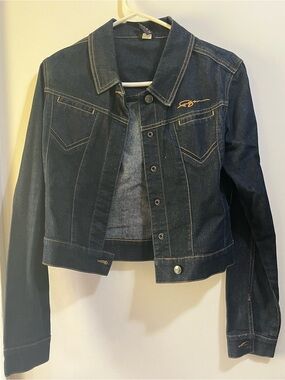 FUBU Dark Blue Denim Jacket with Gold Embroidery